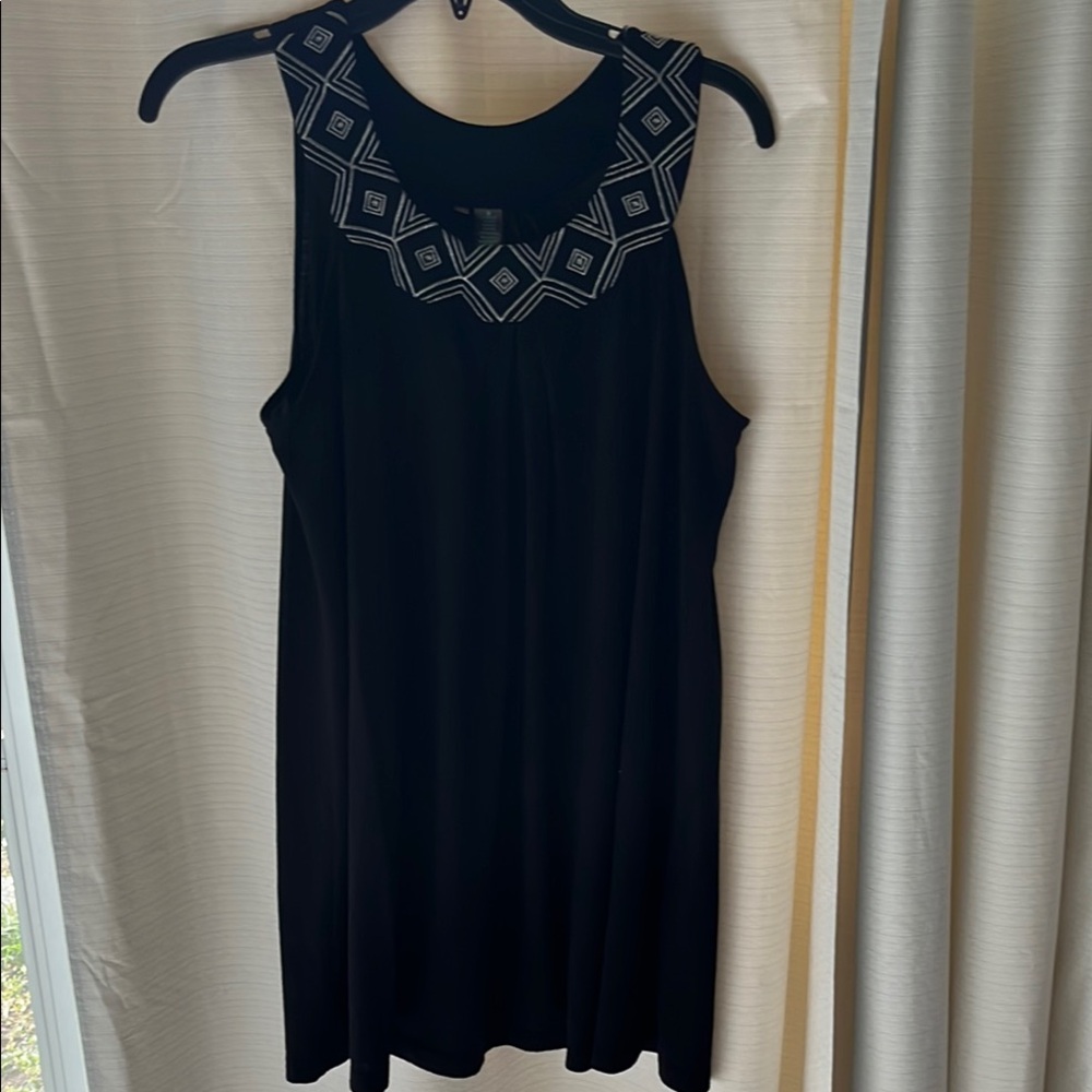 Black Sleeveless Top with Embroidered Neckline